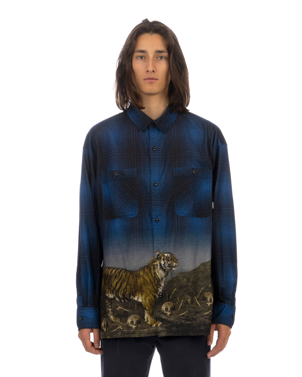 Neighborhood Tiger-Print visual-effect Shirt - Blue