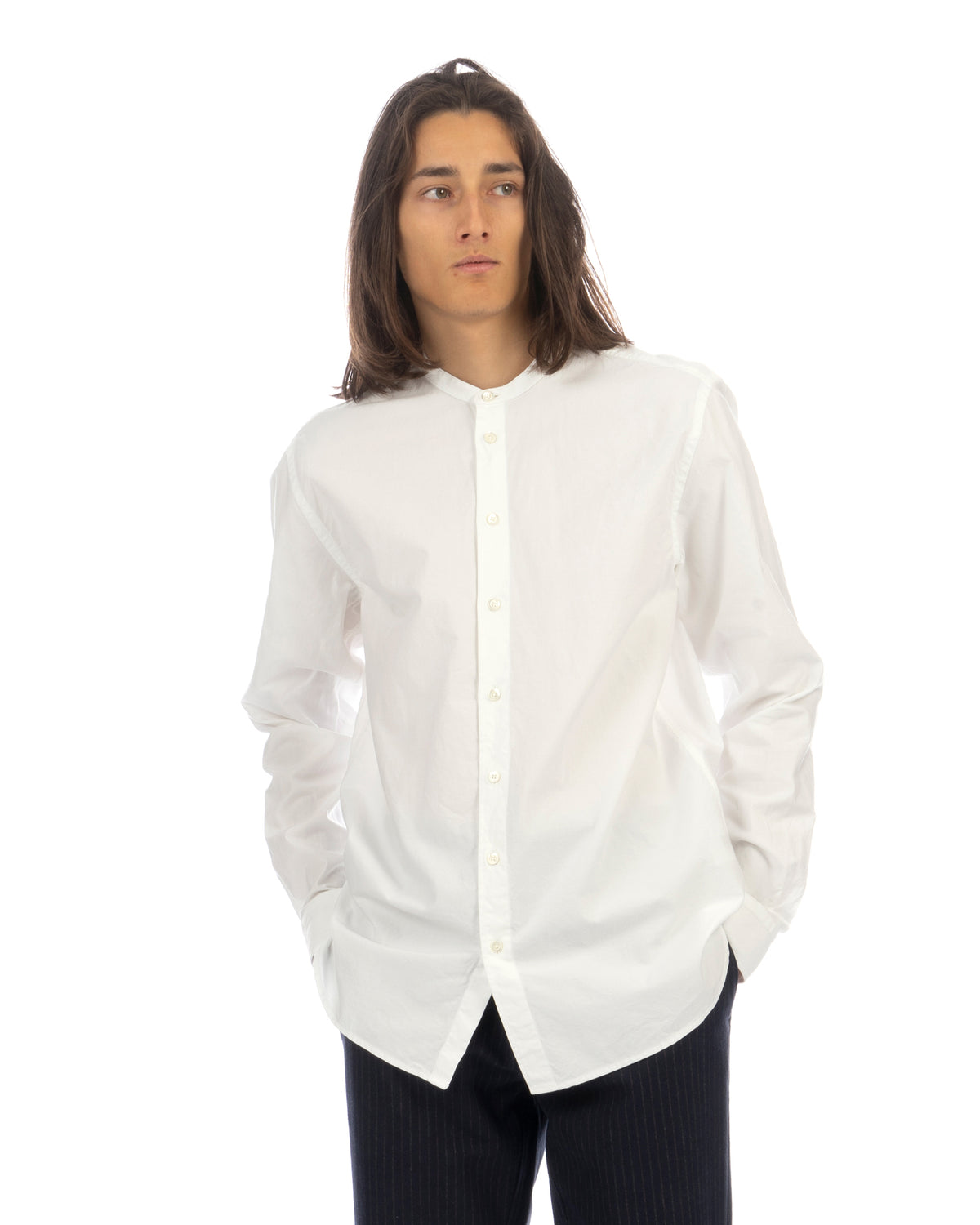 Hansen | 'Ante' Collarless Shirt White - Concrete
