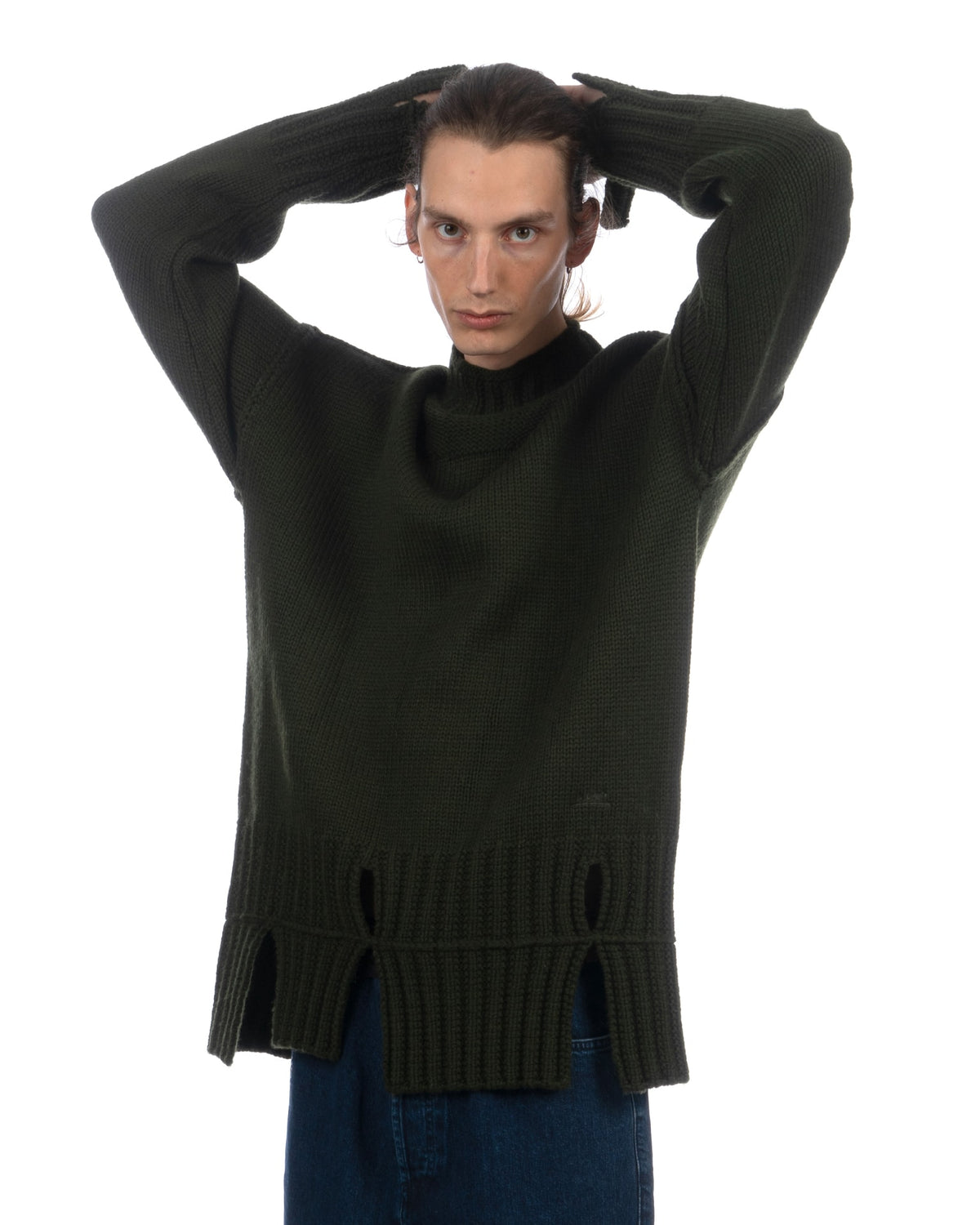 A-COLD-WALL* | Textured Mock Neck Knit Dark Pine Green - Concrete