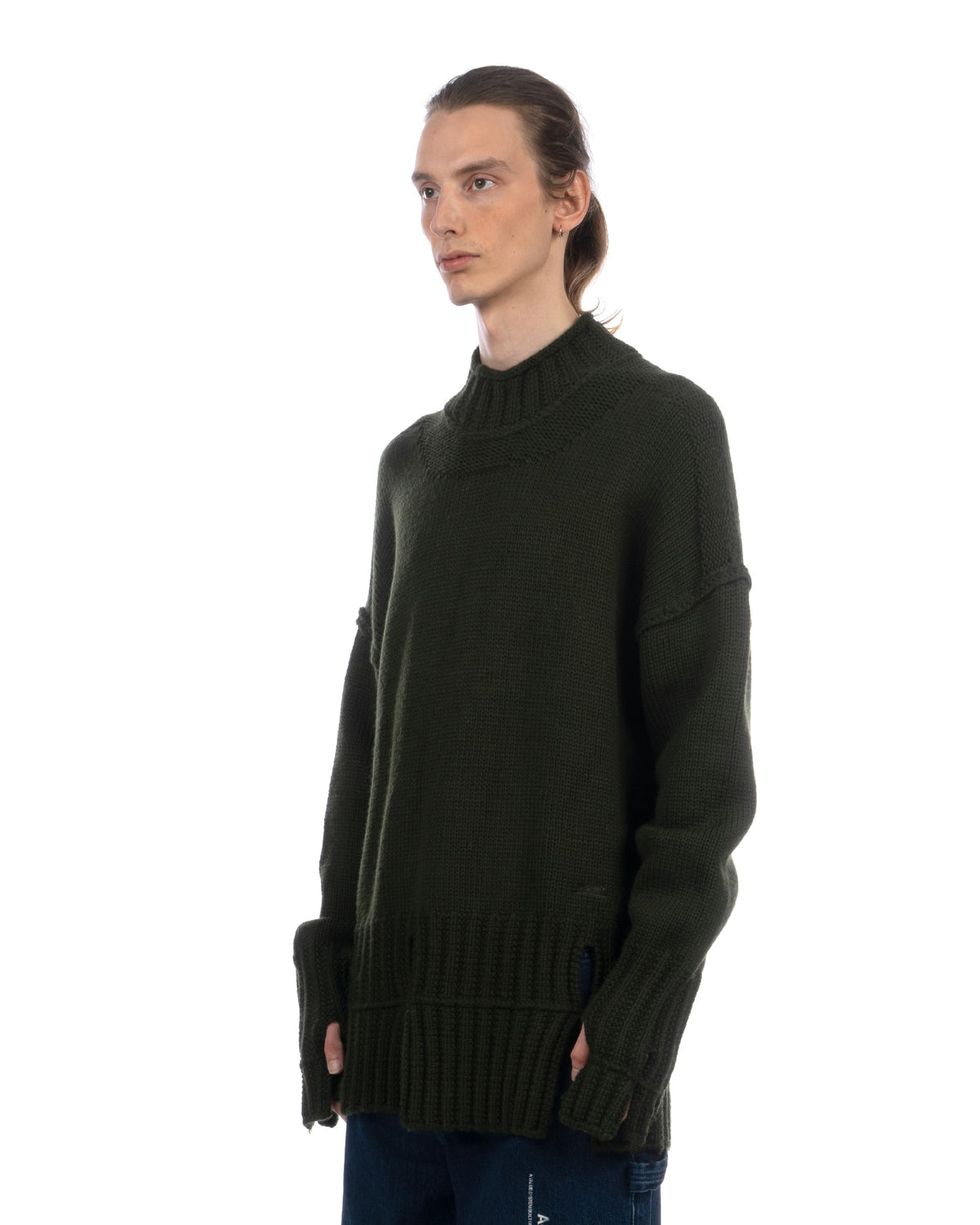A-COLD-WALL* | Textured Mock Neck Knit Dark Pine Green - Concrete