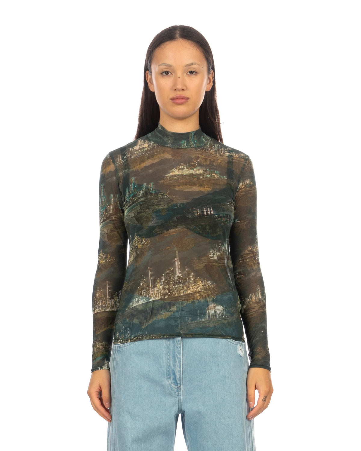 Beautiful People | Printed High-Neck Top Green - Concrete