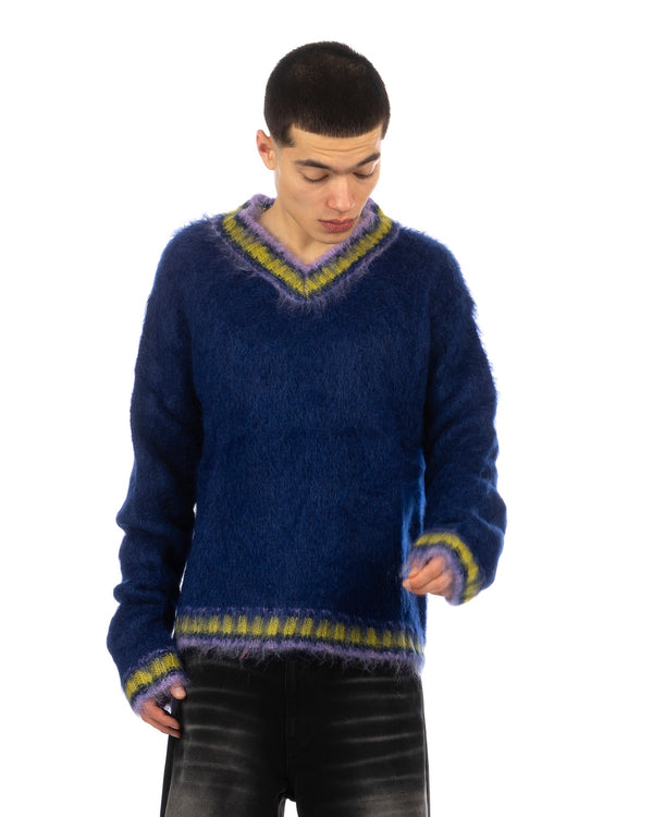 Marni | V Neck Sweater Mix Yarn Mohair Nylon Royal - Concrete