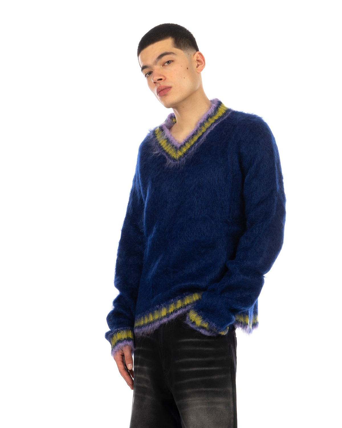 Marni | V Neck Sweater Mix Yarn Mohair Nylon Royal - Concrete