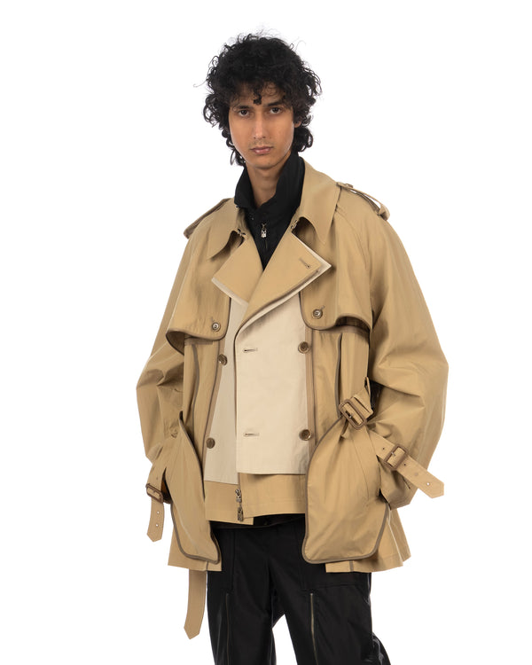 FACETASM | Zipper Layered Trench Coat Beige - Concrete