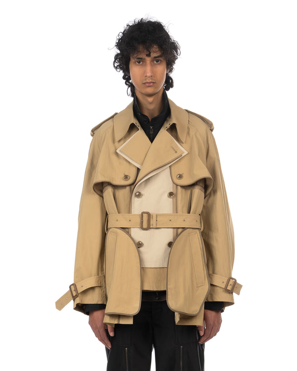 FACETASM | Zipper Layered Trench Coat Beige - Concrete