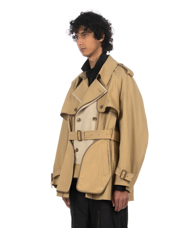 FACETASM | Zipper Layered Trench Coat Beige - Concrete