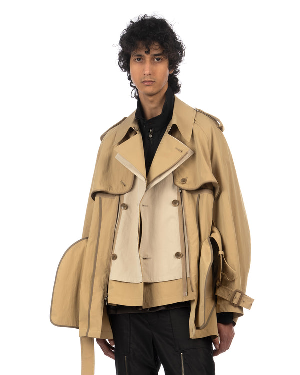 FACETASM | Zipper Layered Trench Coat Beige - Concrete