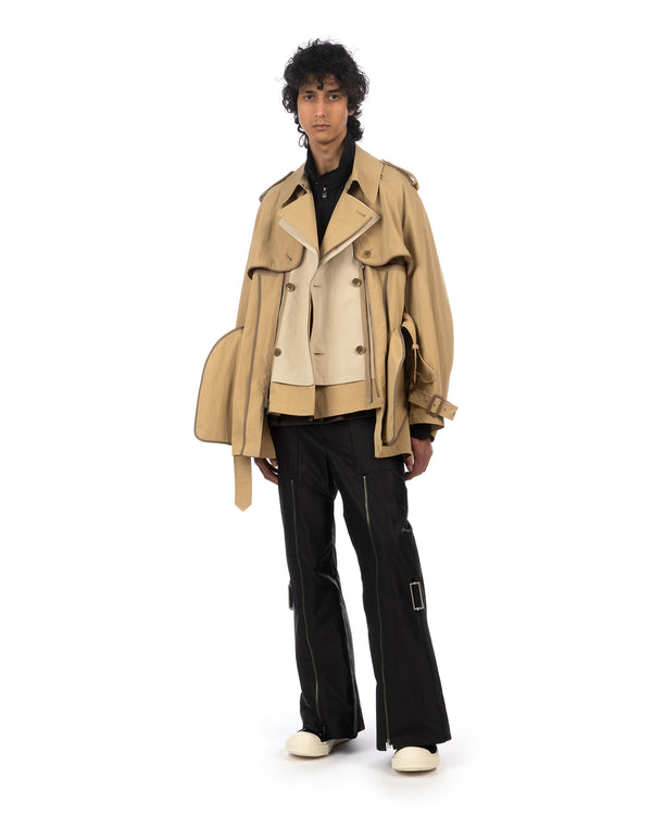 FACETASM | Zipper Layered Trench Coat Beige - Concrete