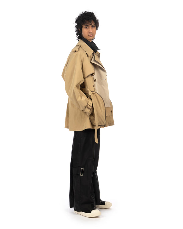 FACETASM | Zipper Layered Trench Coat Beige - Concrete