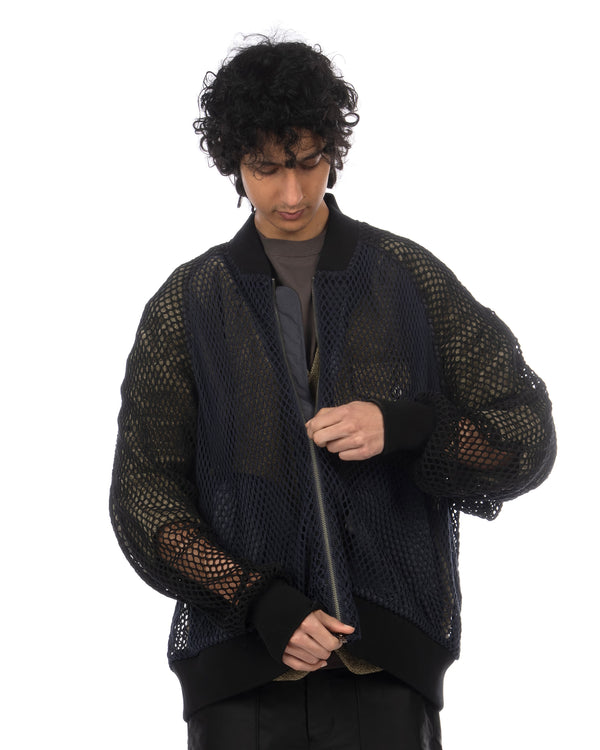 FACETASM | Fishnet Stadium Woven Jacket Navy - Concrete