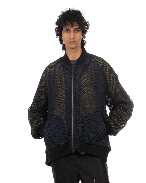 FACETASM | Fishnet Stadium Woven Jacket Navy - Concrete