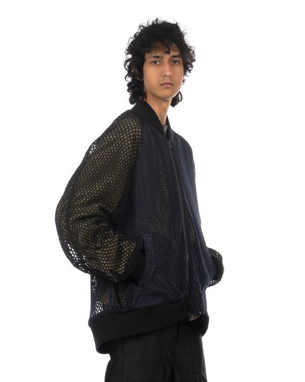 FACETASM | Fishnet Stadium Woven Jacket Navy - Concrete