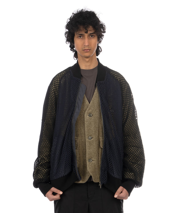 FACETASM | Fishnet Stadium Woven Jacket Navy - Concrete