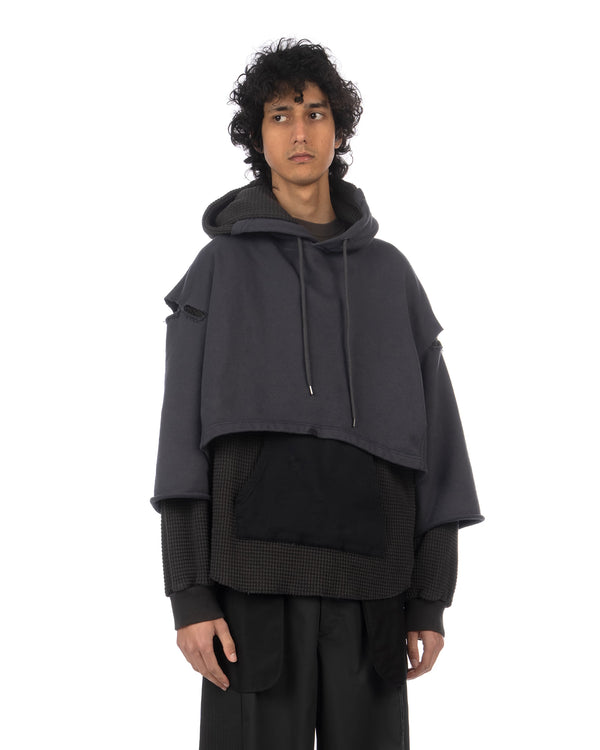 FACETASM | Layered Hoodie Charcoal x Black - Concrete