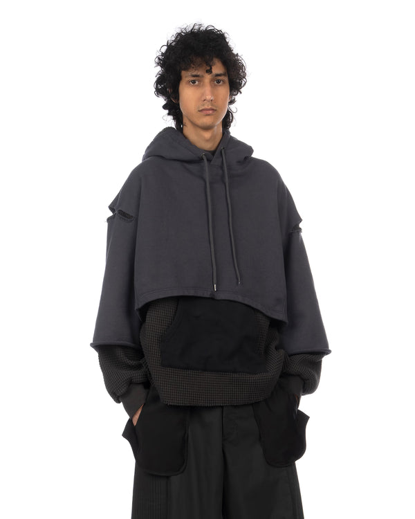 FACETASM | Layered Hoodie Charcoal x Black - Concrete