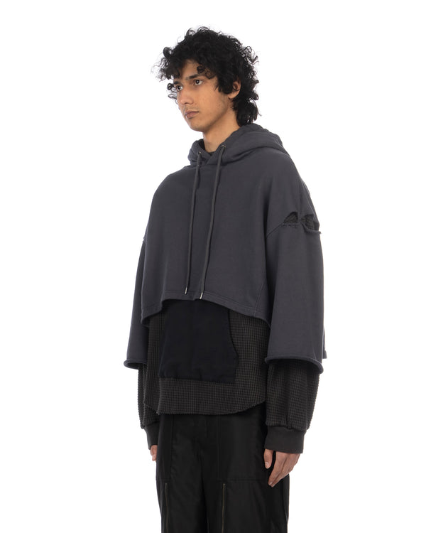 FACETASM | Layered Hoodie Charcoal x Black - Concrete
