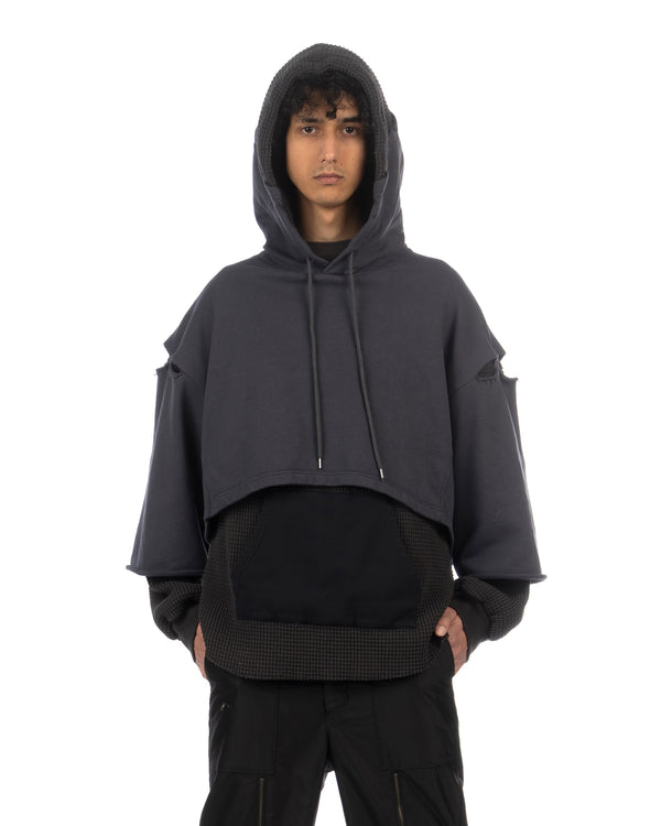 FACETASM | Layered Hoodie Charcoal x Black - Concrete