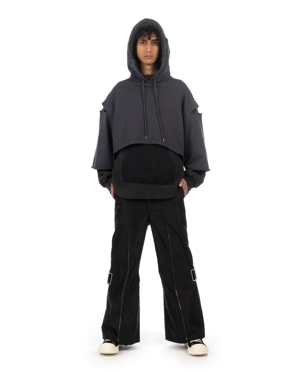 FACETASM | Layered Hoodie Charcoal x Black - Concrete