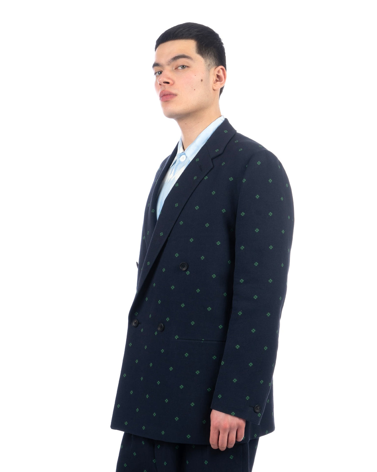 Haversack | Clover Jacquard Double Breasted Jacket Navy - Concrete