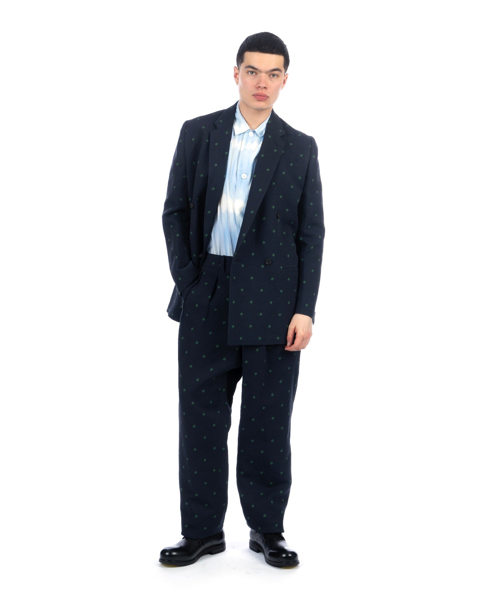 Haversack | Clover Jacquard Double Breasted Jacket Navy | Concrete