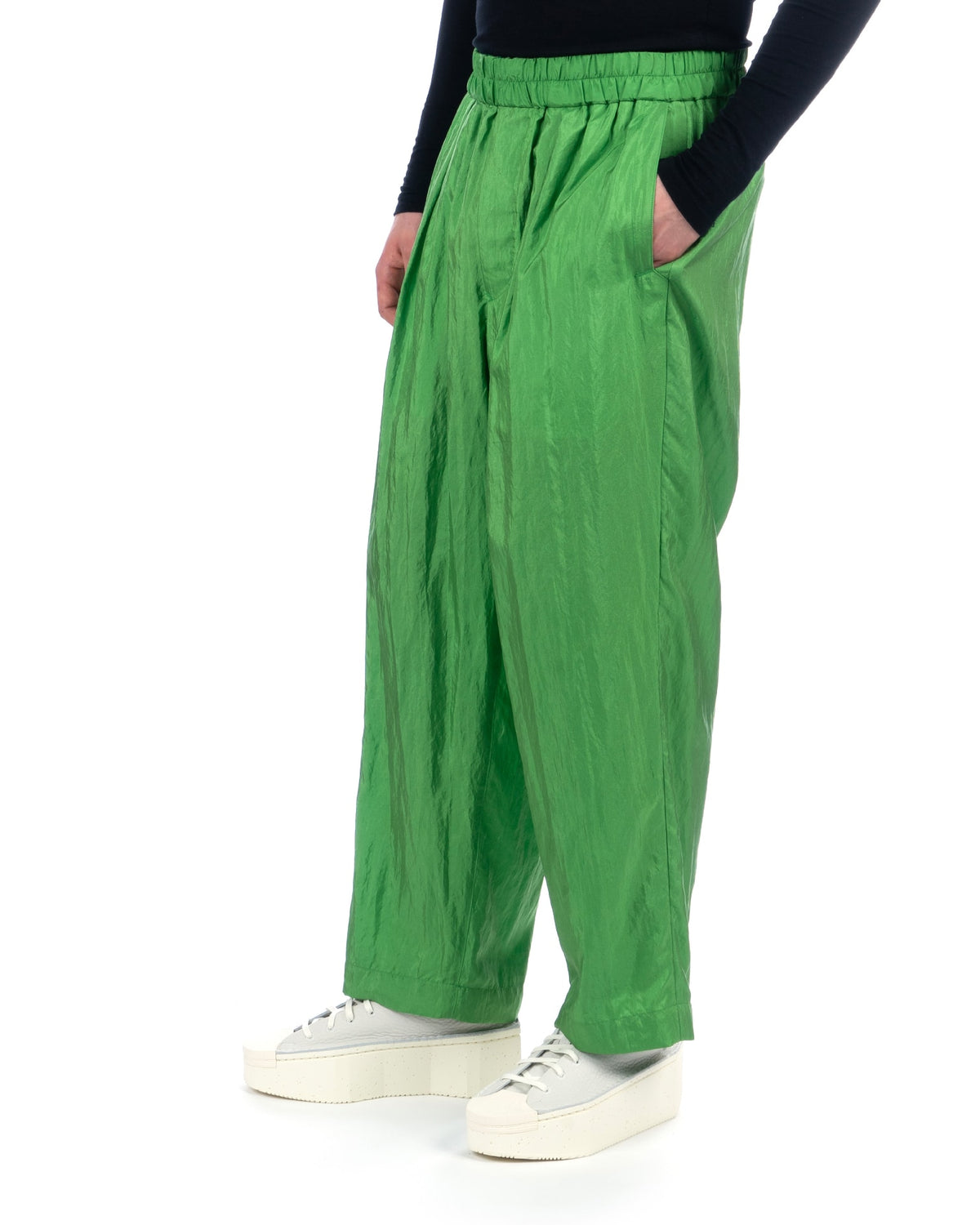 Haversack | Silk Taffeta Wide Tapered Easy Pants Green - Concrete