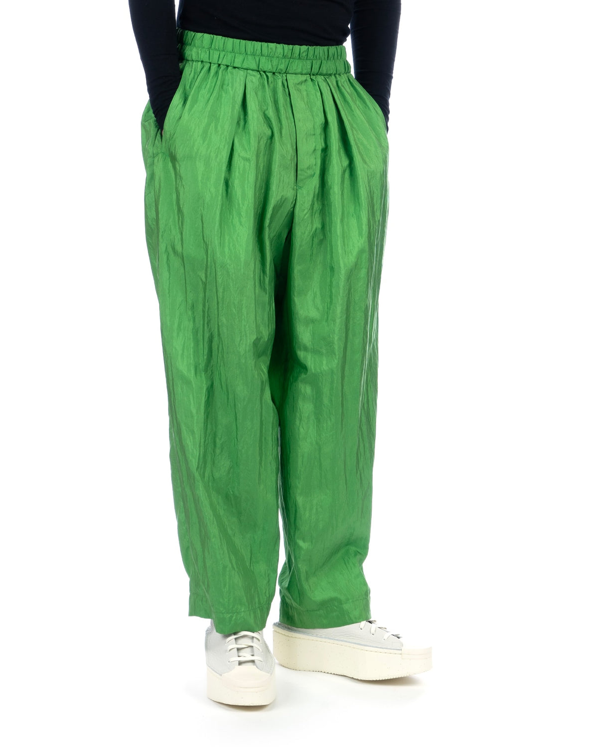 Haversack | Silk Taffeta Wide Tapered Easy Pants Green - Concrete