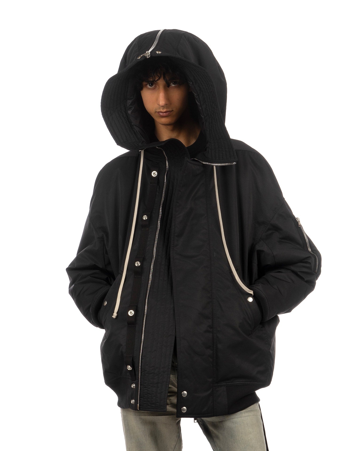 ジャケット・アウター Rick Owens DRKSHDW Long Bomber Jacket Rick Owens DRKSHDW black long bomber jacket with winged back