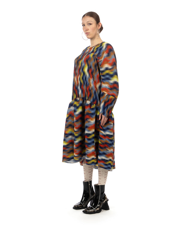 Henrik Vibskov | Hilly Plisse Dress Wavy Cubes - Concrete