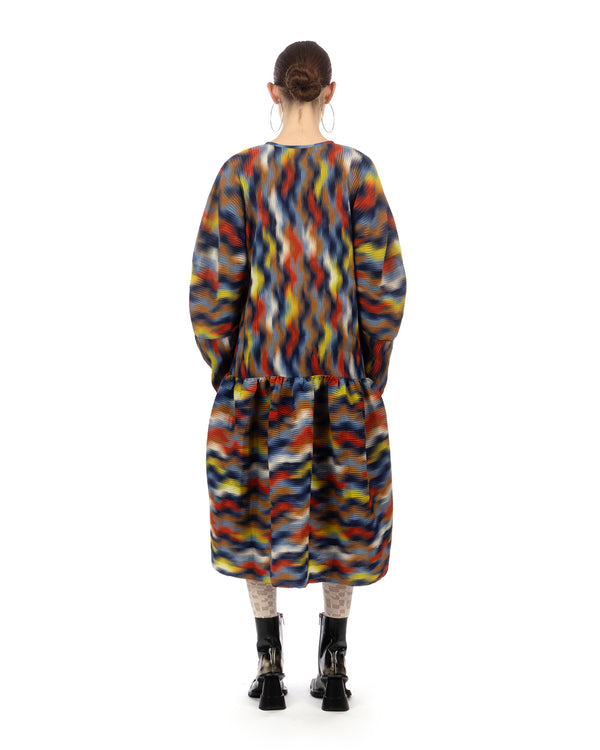 Henrik Vibskov | Hilly Plisse Dress Wavy Cubes - Concrete