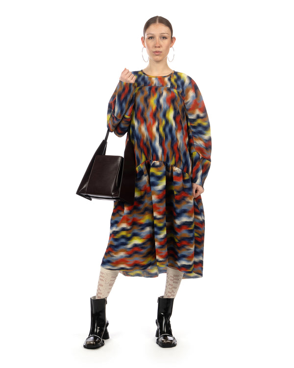 Henrik Vibskov | Hilly Plisse Dress Wavy Cubes - Concrete