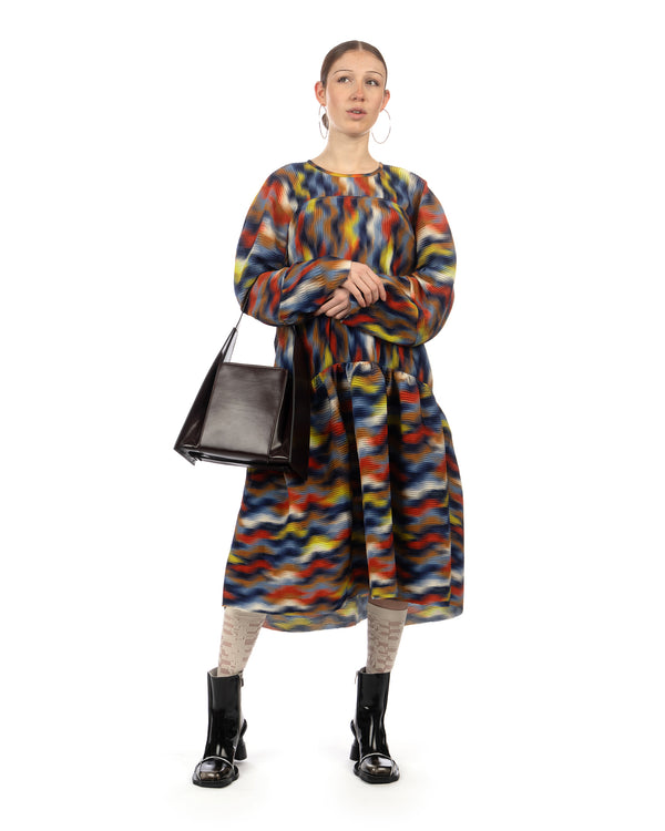 Henrik Vibskov | Hilly Plisse Dress Wavy Cubes - Concrete