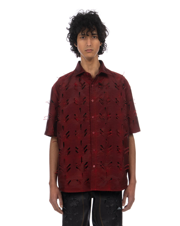 JUNTAE KIM | Layered Laser Slash Shirt Red - Concrete