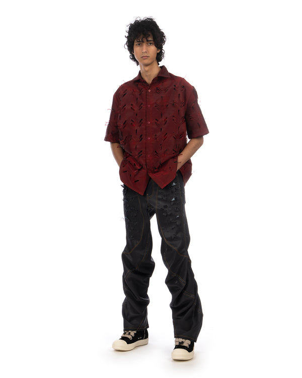 JUNTAE KIM | Laser Slashed Twist Pants Indigo - Concrete