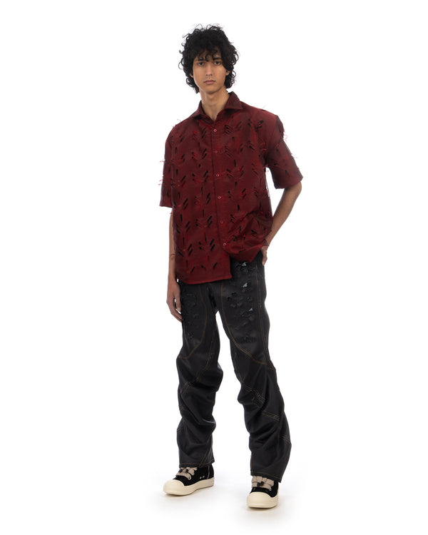 JUNTAE KIM | Layered Laser Slash Shirt Red - Concrete