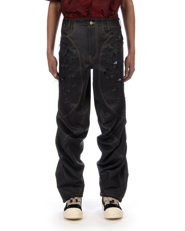 JUNTAE KIM | Laser Slashed Twist Pants Indigo - Concrete