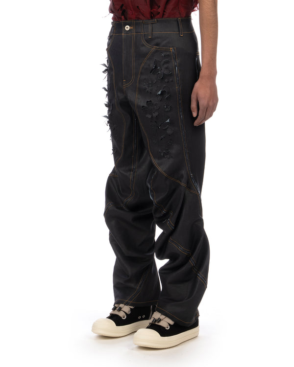JUNTAE KIM | Laser Slashed Twist Pants Indigo - Concrete