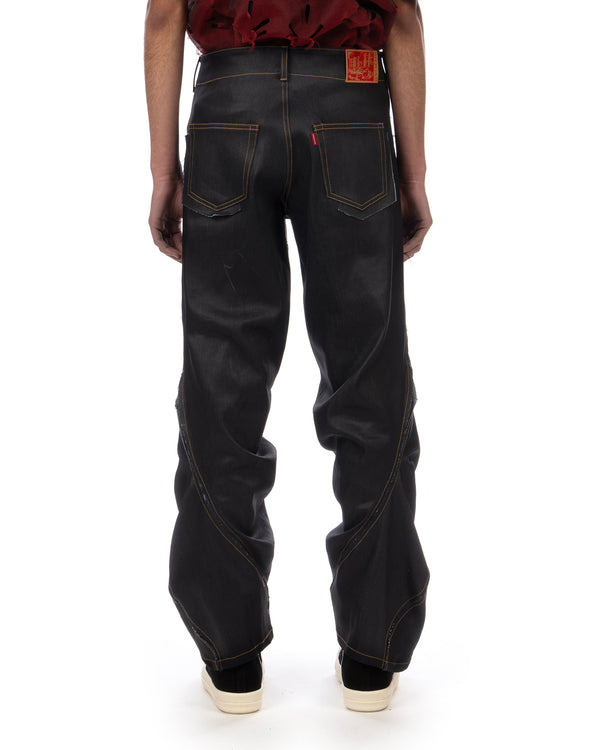 JUNTAE KIM | Laser Slashed Twist Pants Indigo - Concrete