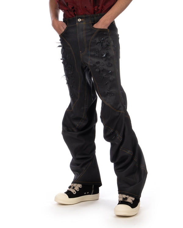 JUNTAE KIM | Laser Slashed Twist Pants Indigo - Concrete