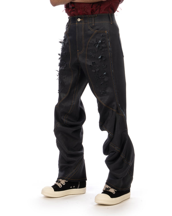 JUNTAE KIM | Laser Slashed Twist Pants Indigo - Concrete
