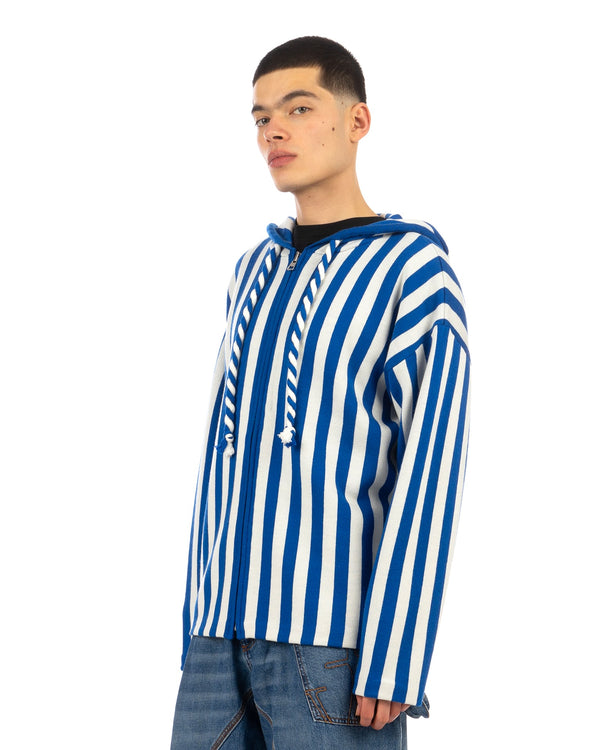JW Anderson | Striped Zipped Anchor Hoodie Blue White - Concrete