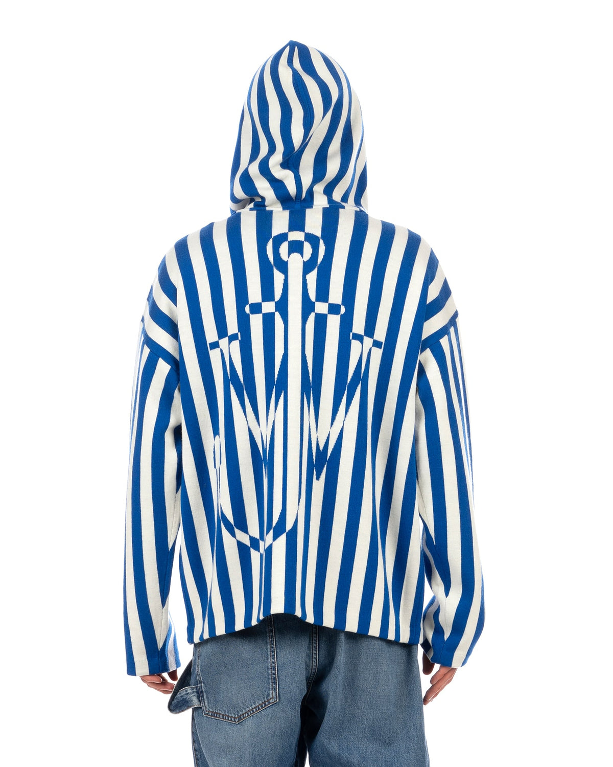 JW Anderson | Striped Zipped Anchor Hoodie Blue White - Concrete