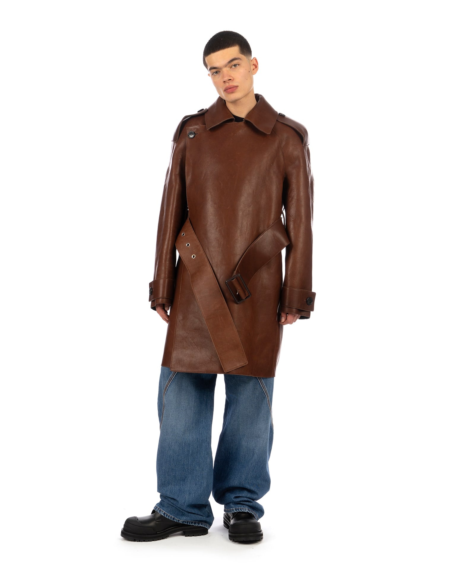 JW Anderson | Wrap Front Leather Trench Coat Brown | Concrete Store
