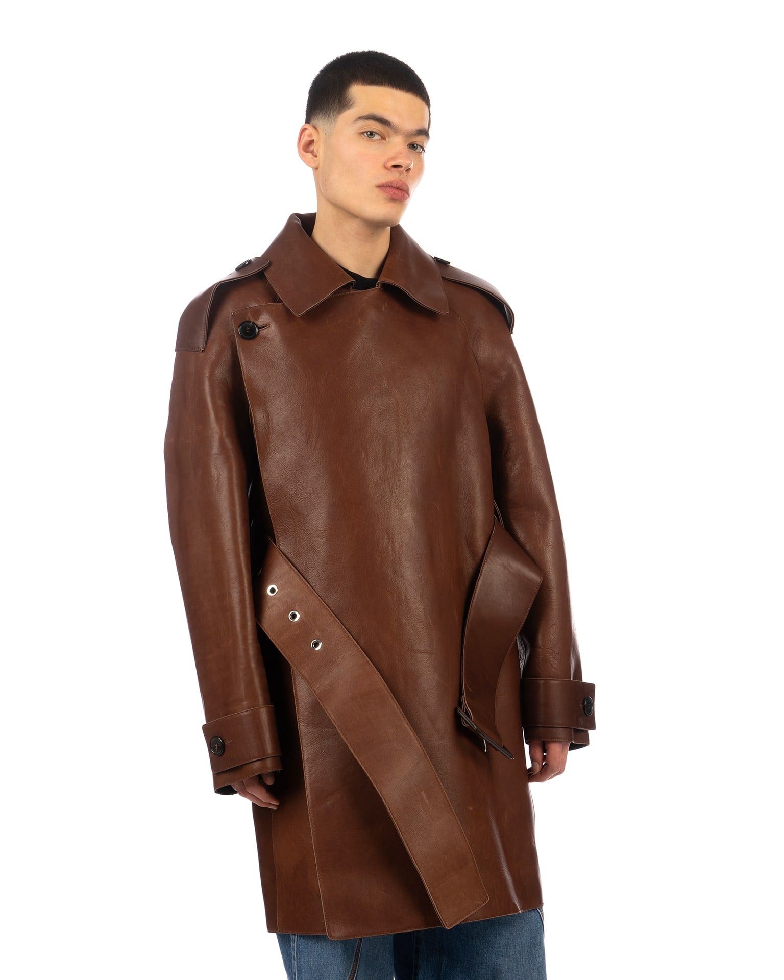 JW Anderson | Wrap Front Leather Trench Coat Brown