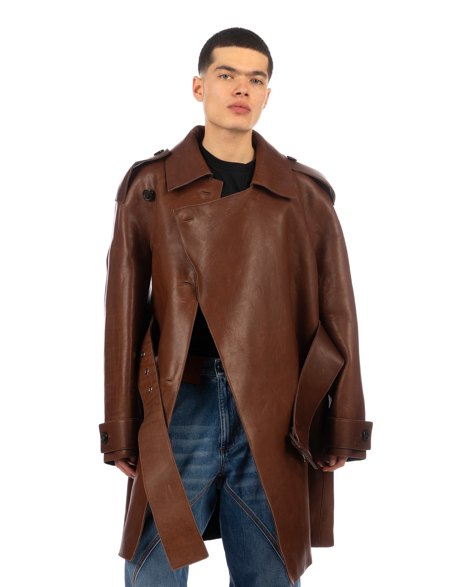 JW Anderson | Wrap Front Leather Trench Coat Brown | Concrete Store