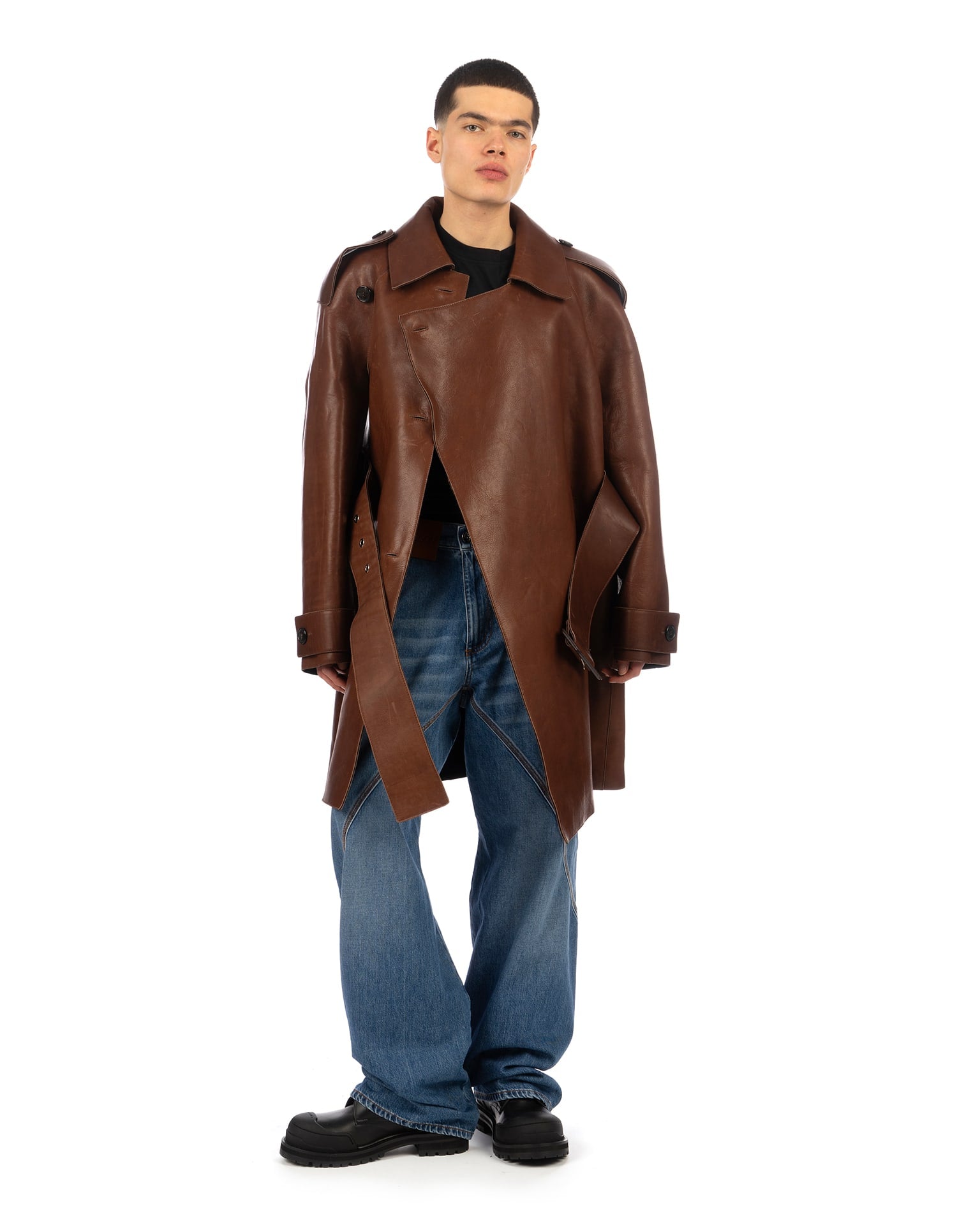 JW Anderson | Wrap Front Leather Trench Coat Brown | Concrete Store