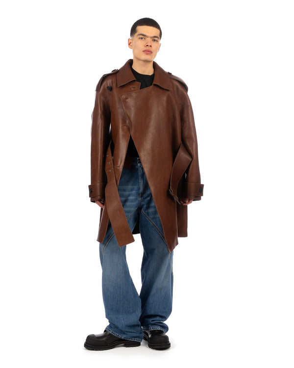JW Anderson | Wrap Front Leather Trench Coat Brown - Concrete