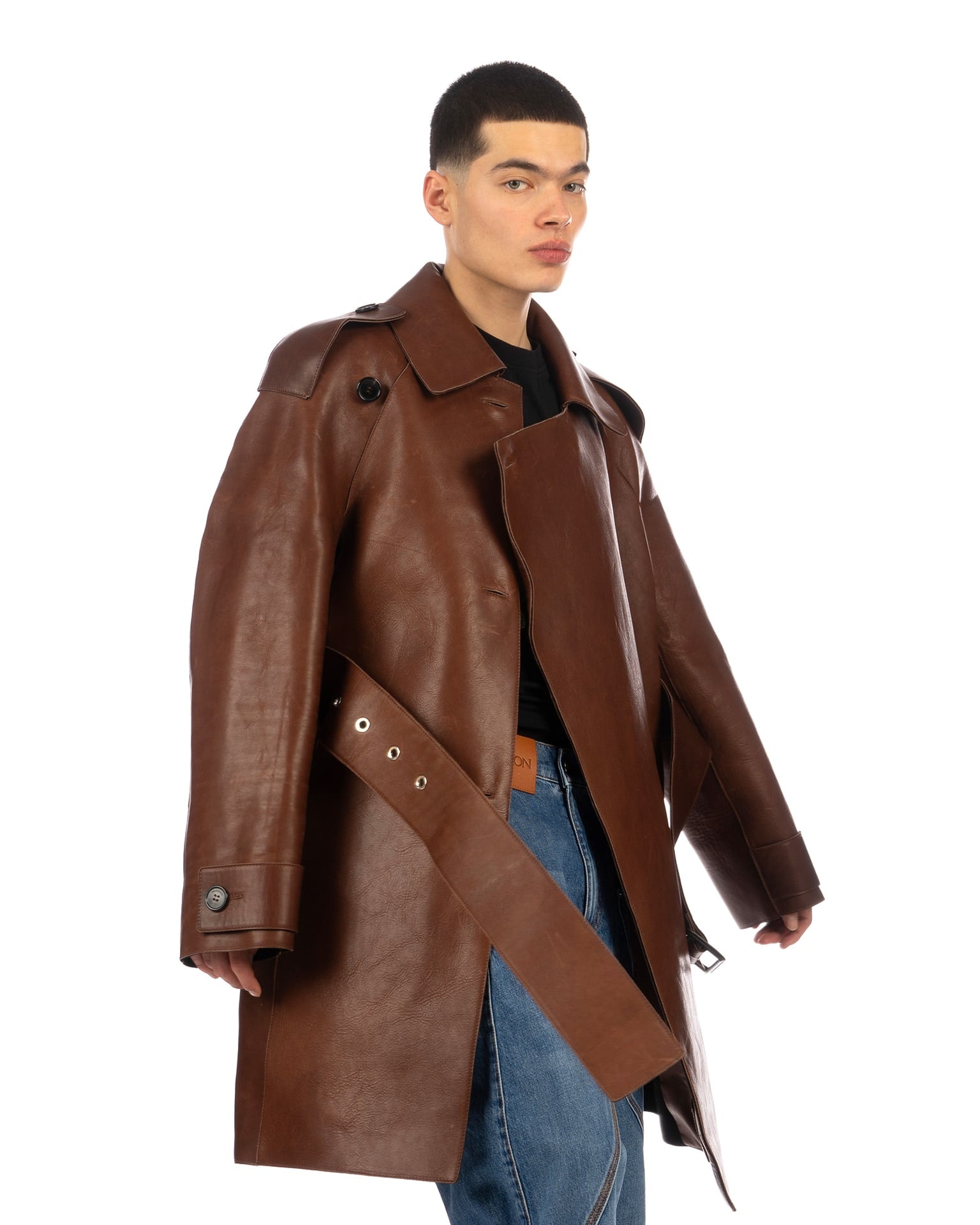 JW Anderson | Wrap Front Leather Trench Coat Brown | Concrete Store