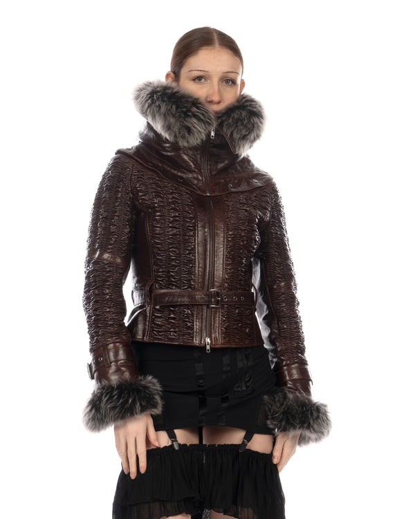 KNWLS | Smocked Leather Jacket Brown - Concrete