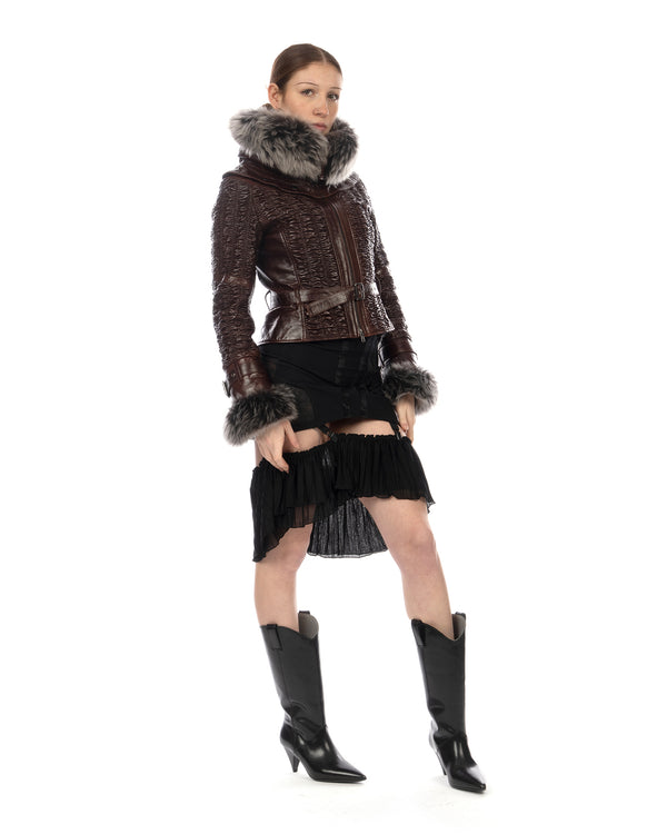 KNWLS | Smocked Leather Jacket Brown - Concrete