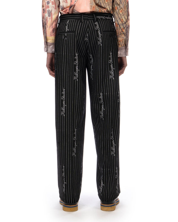 KidSuper | Embroidered KS Pinstripe Suit Pants Black - Concrete